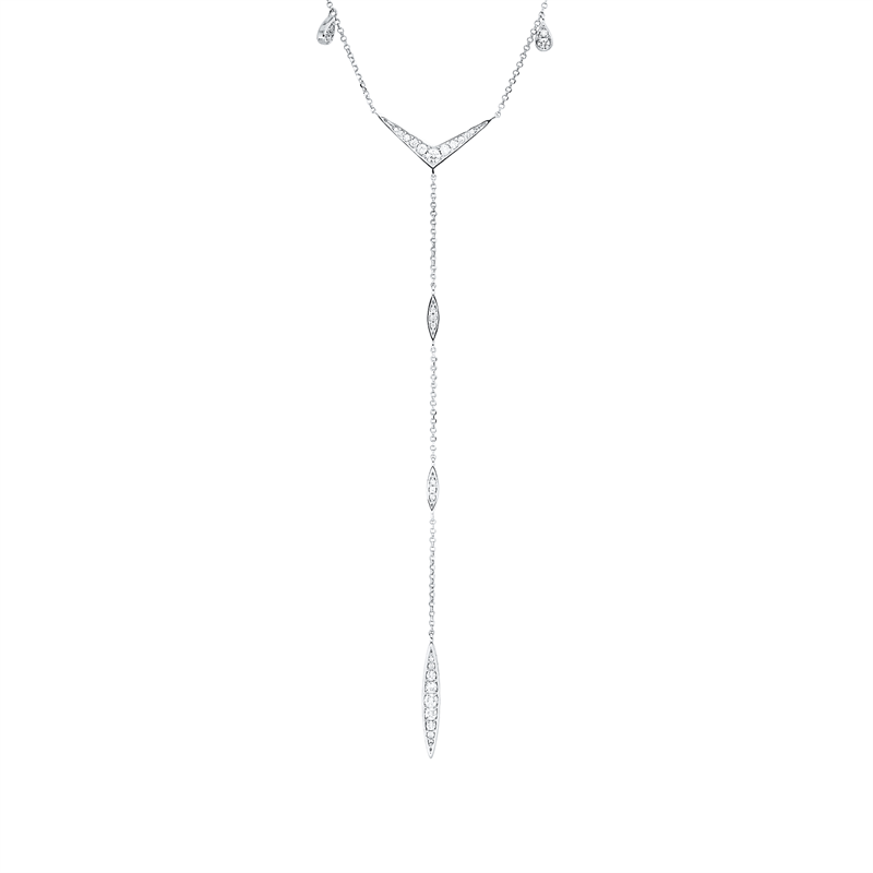 Collier 18 kt WG, mit ZÖ 48,0 cm + 45,7 cm, 1 Brill. 0,04 ct, TW-si, 41 Brill. 0,49 ct, TW-si