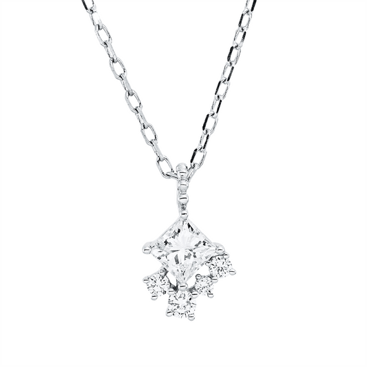 Collier 18 kt WG, mit ZÖ 40.6cm,43.2cm, 4 Brill. 0,09 ct, TW-si, 1 Princ. 0,32 ct, TW-si