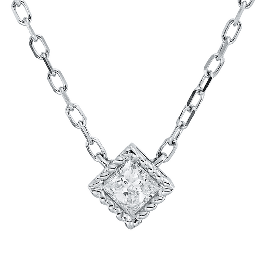 Collier 18 kt WG, mit ZÖ 40.6cm,43.2cm, 1 Princ. 0,15 ct, TW-si