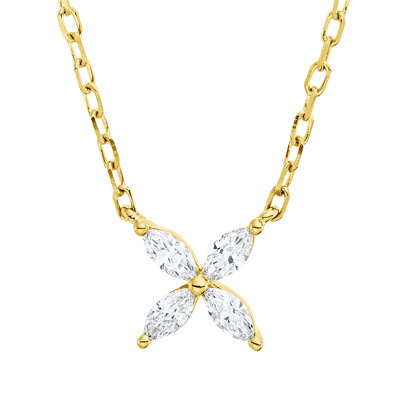 Collier 18 kt GG, 1 Brill. 0,06 ct, TW-pi, 4 Nav. 0,15 ct, TW-si