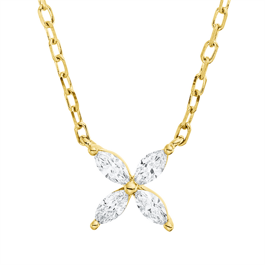 Collier 18 kt GG, 1 Brill. 0,06 ct, TW-pi, 4 Nav. 0,15 ct, TW-si