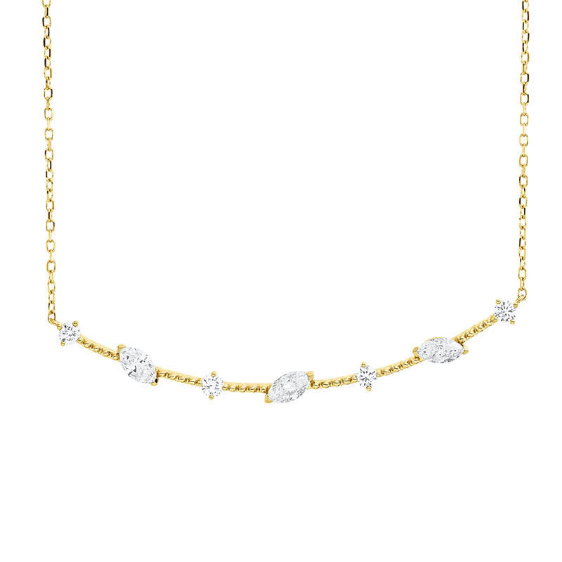 Collier 18 kt GG, 4 Brill. 0,17 ct, TW-si, 3 Nav. 0,45 ct, TW-si