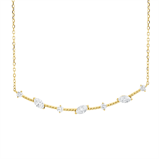 Collier 18 kt GG, 4 Brill. 0,17 ct, TW-si, 3 Nav. 0,45 ct, TW-si