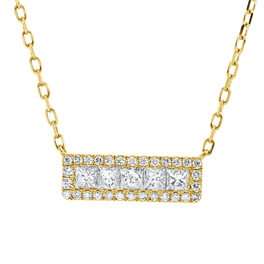 Collier 18 kt GG, mit ZÖ 40.6cm,43.2cm, 30 Brill. 0,11 ct, TW-pi, 5 Princ. 0,34 ct, TW-si