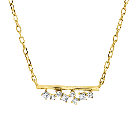Collier 18 kt GG, 2 Brill. 0,02 ct, TW-pi, 3 Brill. 0,03 ct, TW-pi, 3 Princ. 0,06 ct, TW-si