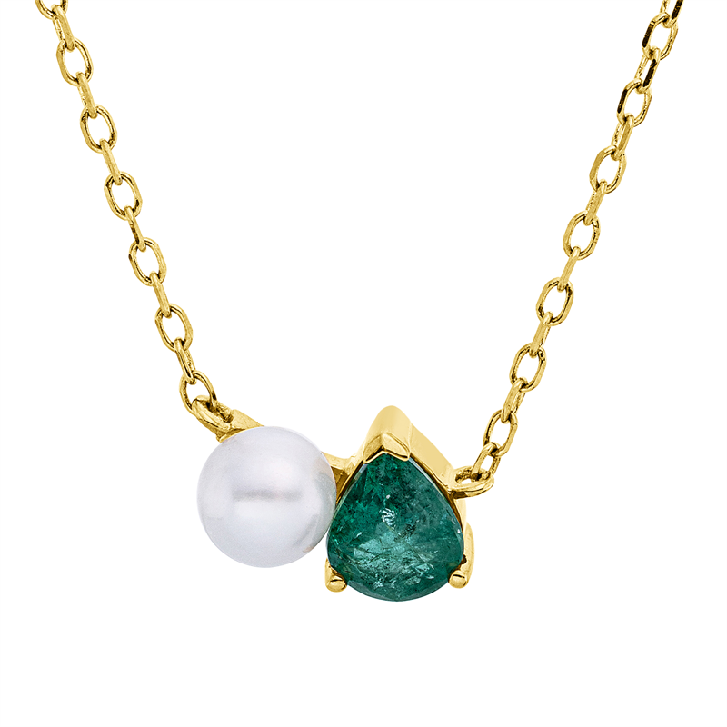 Collier 18 kt GG, 1 Smaragd 0,30 ct grün, 1 SW weiß 4 mm