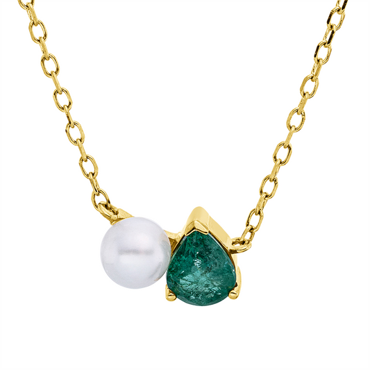 Collier 18 kt GG, 1 Smaragd 0,30 ct grün, 1 SW weiß 4 mm
