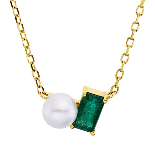 Collier 18 kt GG, 1 Smaragd 0,26 ct grün, 1 SW weiß 4 mm