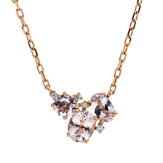 Collier 18 kt RG, 4 Brill. 0,02 ct, TW-pi, 1 Morganit 0,15 ct, 1 Morganit 0,31 ct, 1 Morganit 0,16 ct
