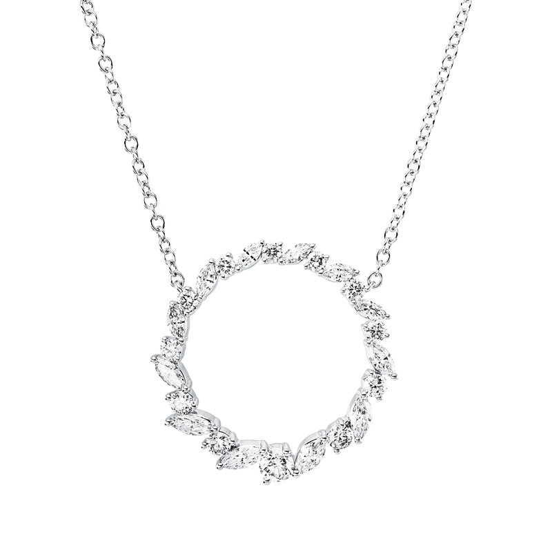 Collier 18 kt WG, 1 Brill. 0,17 ct, TW-vsi/si, 11 Brill. 0,50 ct, TW-vsi/si, 12 Nav. 0,73 ct, TW-vsi/si
