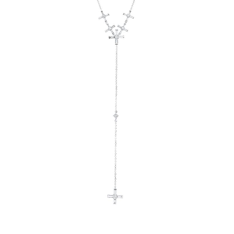 Collier 18 kt WG, mit ZÖ 48,3 cm +  45,7 cm, 24 Trap. 0,50 ct, TW-si, 9 Brill. 0,16 ct, TW-si