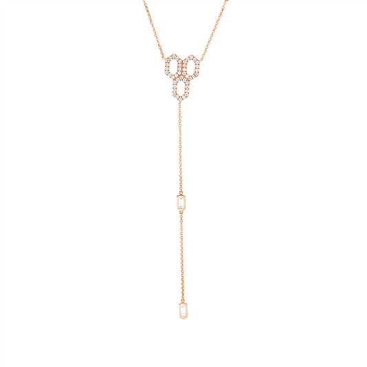 Collier 18 kt RG, mit ZÖ 48,3 cm + 45,7 cm, 6 Bag. 0,64 ct, TW-si, 42 Brill. 0,34 ct, TW-si
