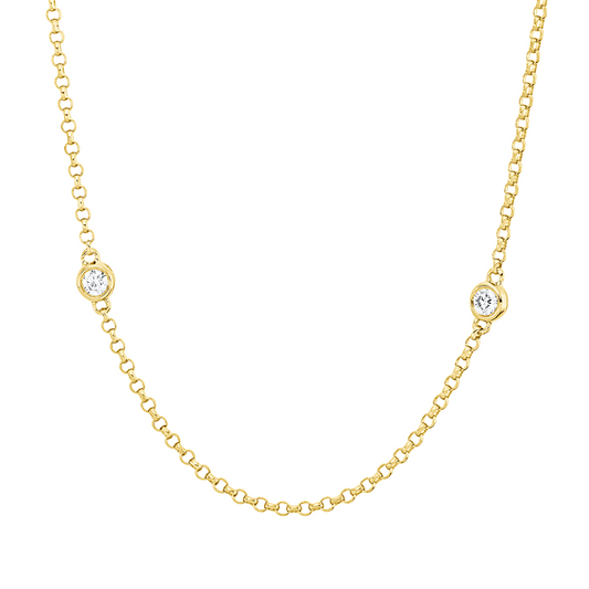 Collier 18 kt GG, mit ZÖ 40,5 cm + 38,0 cm, 7 Brill. 0,18 ct, TW-si