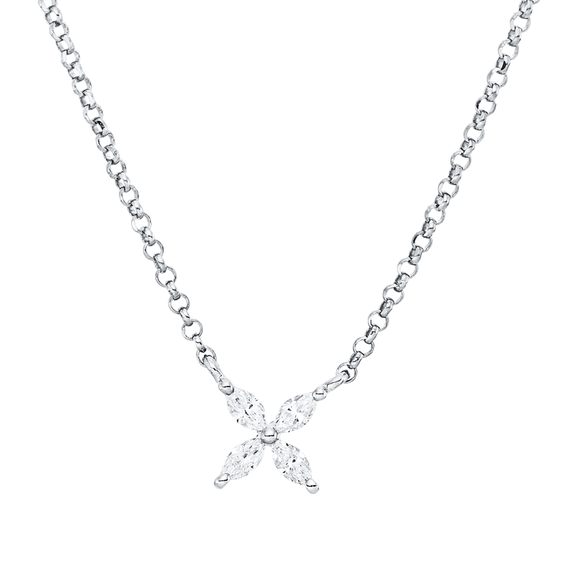 Collier 18 kt WG, mit ZÖ 40,5 cm + 38,0 cm, 4 Nav. 0,10 ct, TW-si