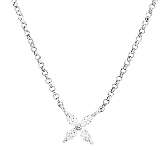 Collier 18 kt WG, mit ZÖ 40,5 cm + 38,0 cm, 4 Nav. 0,13 ct, TW-si