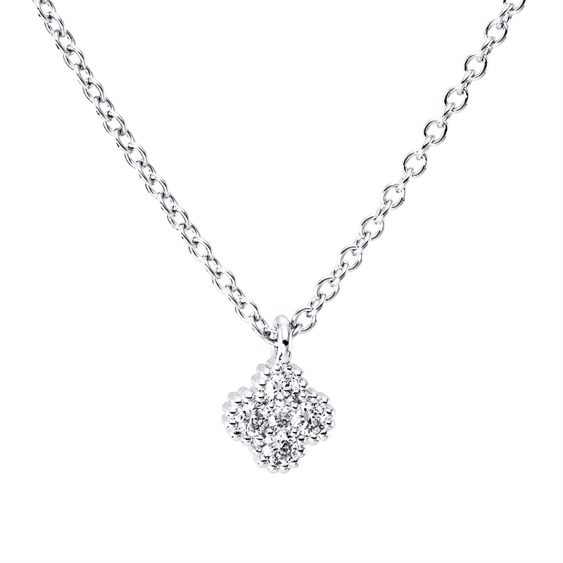 Collier 18 kt WG, mit ZÖ 40 cm + 42,5 cm, 5 Brill. 0,06 ct, W-si