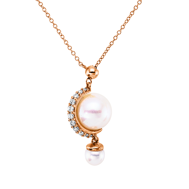 Collier 18 kt RG, mit ZÖ 40 cm,  1 SW weiß 8,5 mm, 1 SW weiß 4,5 mm, 11 Brill. 0,11 ct, TW-si