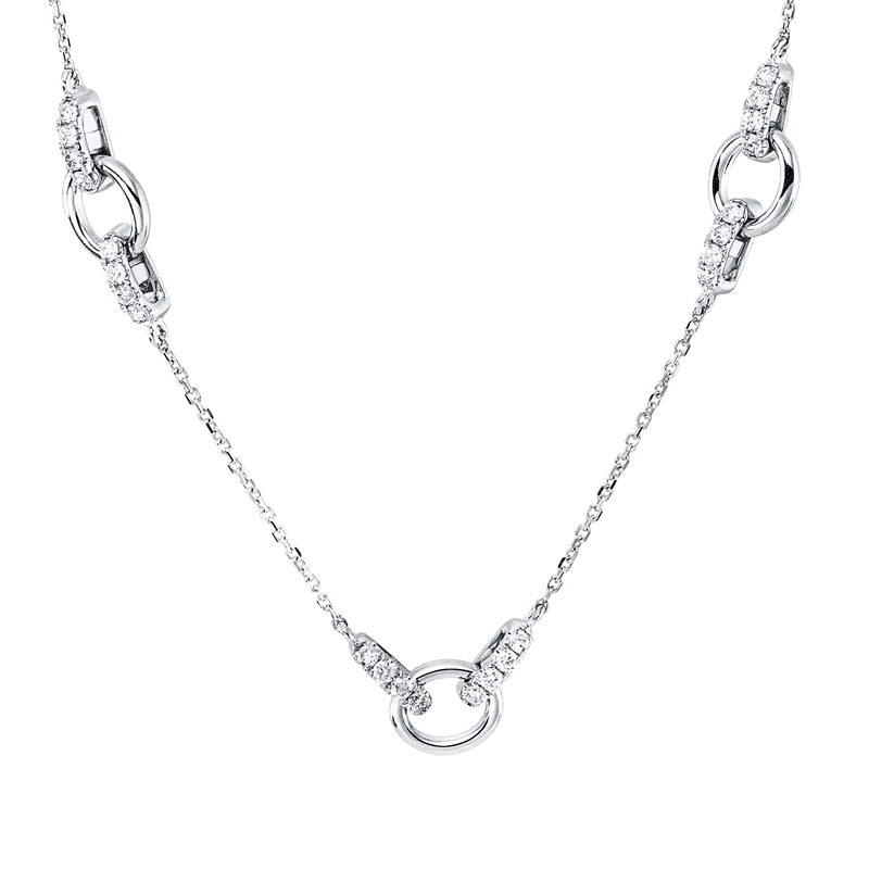 Collier 18 kt WG, mit ZÖ 41+42,5+43,5 cm, 40 Brill. 0,38 ct, W-si