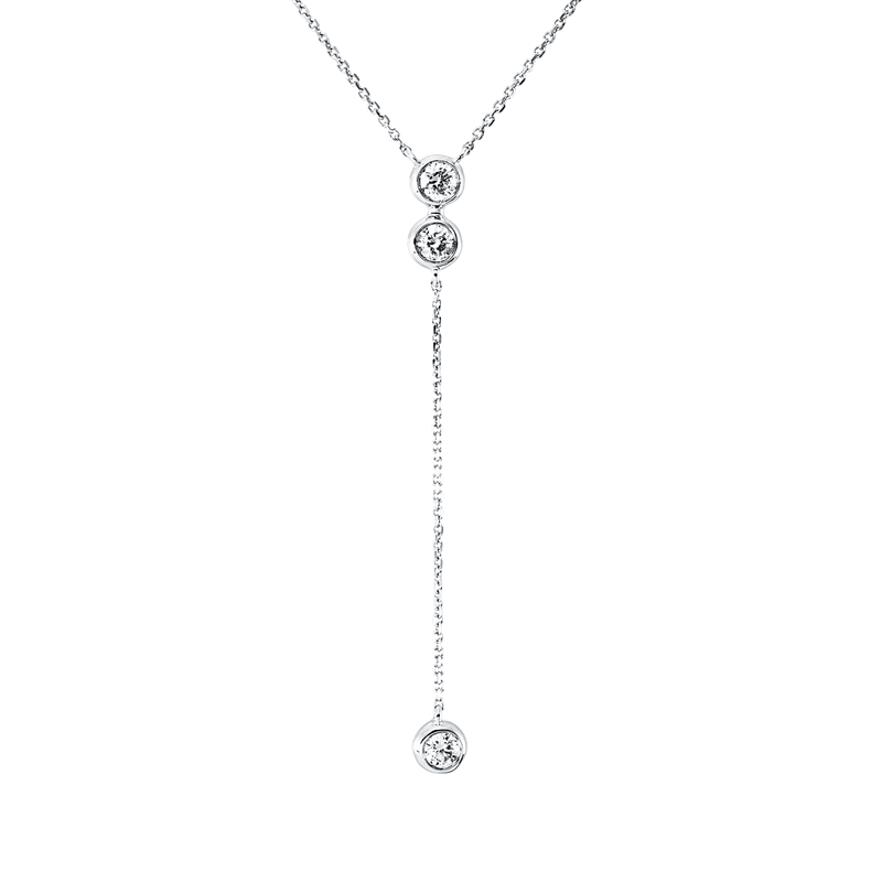Collier 18 kt WG, mit ZÖ 42+43+44 cm, 3 Brill. 0,30 ct, TW-si