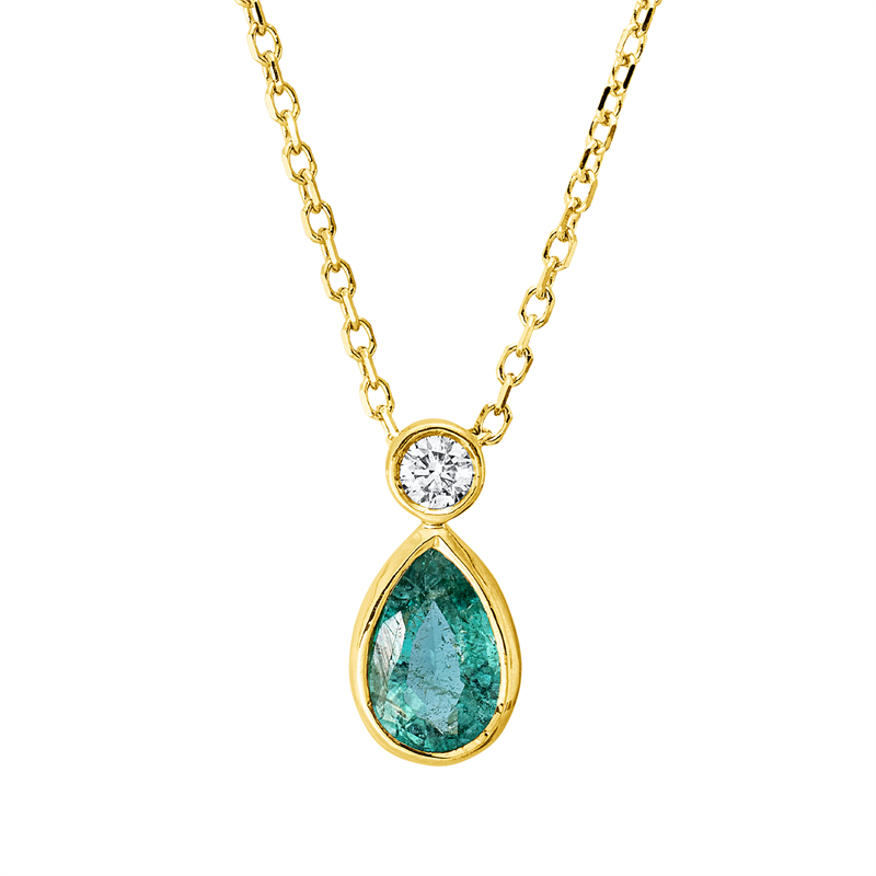 Collier 18 kt GG, mit ZÖ 40 cm + 42 cm, 1 Brill. 0,04 ct, TW-si, 1 Smaragd 0,35 ct grün