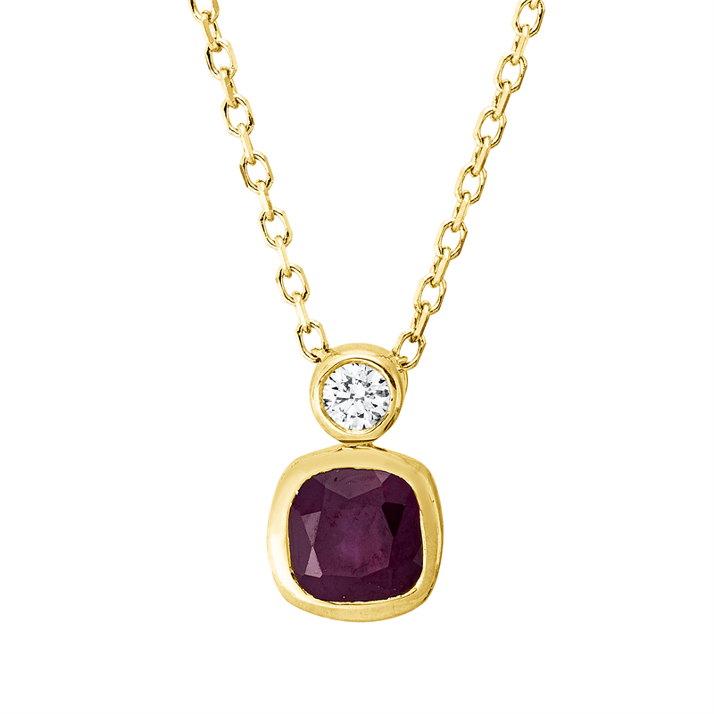 Collier 18 kt GG, mit ZÖ 40 cm + 42 cm, 1 Brill. 0,04 ct, TW-si, 1 Rubin 0,65 ct rot