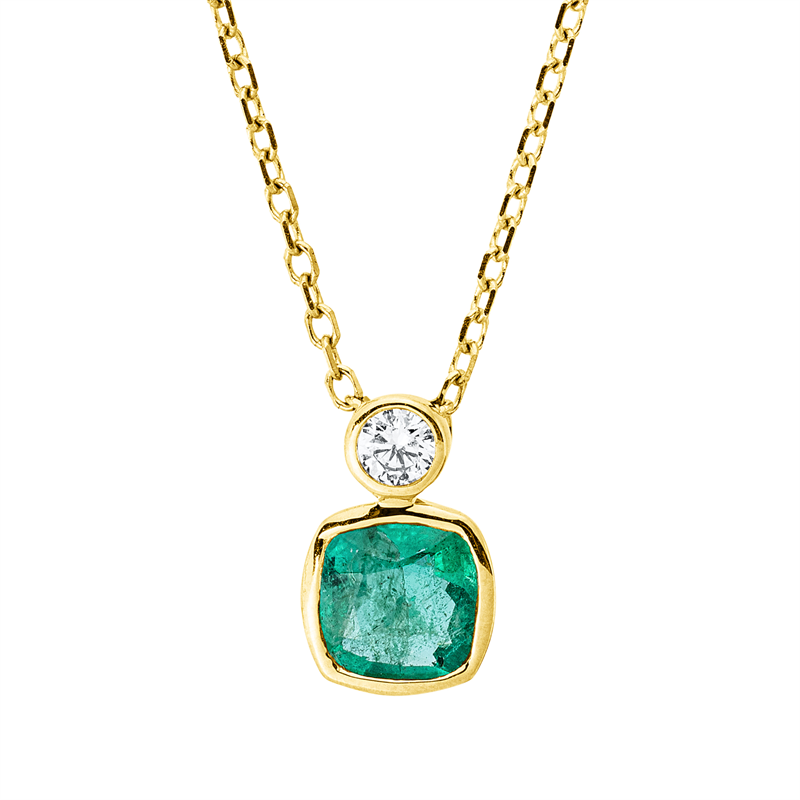 Collier 18 kt GG, mit ZÖ 40 cm + 42 cm, 1 Brill. 0,04 ct, TW-si, 1 Smaragd 0,50 ct grün