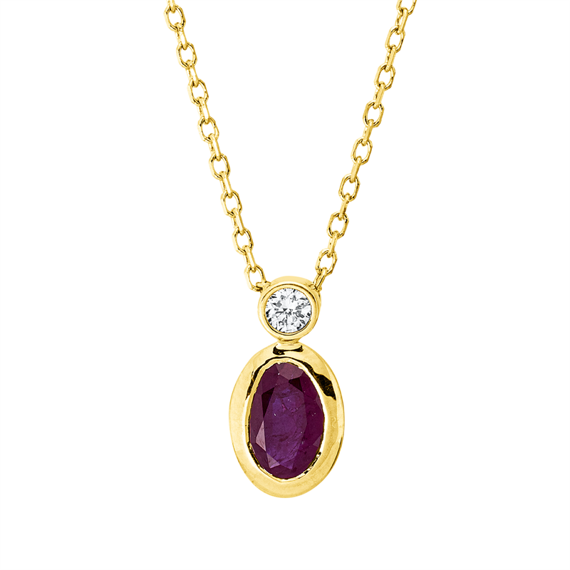 Collier 18 kt GG, mit ZÖ 40 cm + 42 cm, 1 Brill. 0,04 ct, TW-si, 1 Rubin 0,50 ct rot
