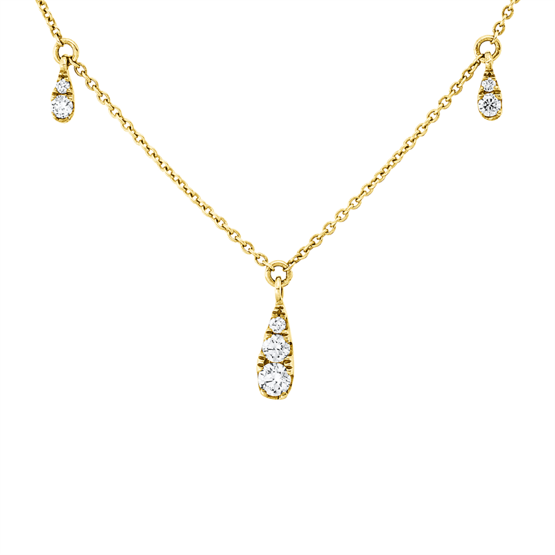 Collier 18 kt GG, mit ZÖ 40,6 cm + 43,2 cm, 3 Brill. 0,28 ct, F-vsi, 14 Brill. 0,36 ct, F-vsi