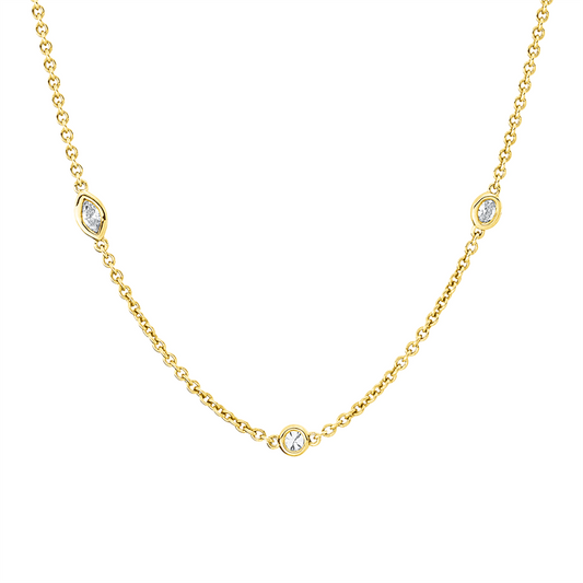 Collier 18 kt GG, 2 Tro 0,16 ct, 2 Ov 0,13 ct, 2 Nav. 0,17 ct, 2 Sm.schl 0,17 ct, 2 Br. 0,15 ct, TW-si