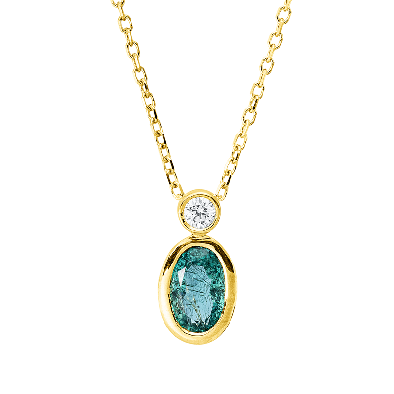 Collier 18 kt GG, mit ZÖ 40 cm + 42 cm, 1 Brill. 0,04 ct, TW-si, 1 Smaragd 0,40 ct grün