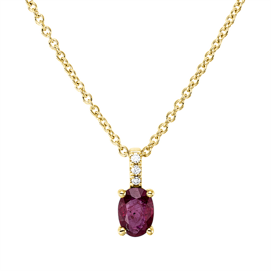 Collier 18 kt GG, mit ZÖ 42 cm, 3 Brill. 0,02 ct, TW-si, 1 Rubin 0,47 ct rot