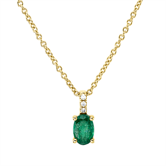 Collier 18 kt GG, mit ZÖ 42 cm, 3 Brill. 0,02 ct, TW-si, 1 Smaragd 0,45 ct grün