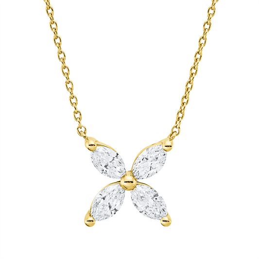 Collier 18 kt GG, mit ZÖ 42 cm, 4 Nav. 0,84 ct, E-vsi/si