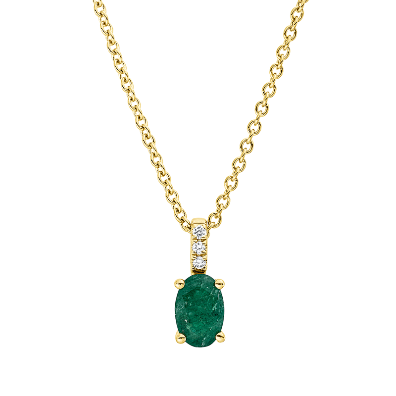 Collier 18 kt GG, mit ZÖ 42 cm, 3 Brill. 0,02 ct, TW-si, 1 Smaragd 0,46 ct grün
