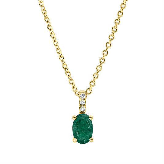 Collier 18 kt GG, mit ZÖ 42 cm, 3 Brill. 0,02 ct, TW-si, 1 Smaragd 0,46 ct grün