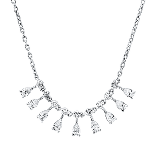 Collier 18 kt WG, 9 Tropfen 0,62 ct, F-vsi/si, 9 Brill. 0,14 ct, F-vsi/si