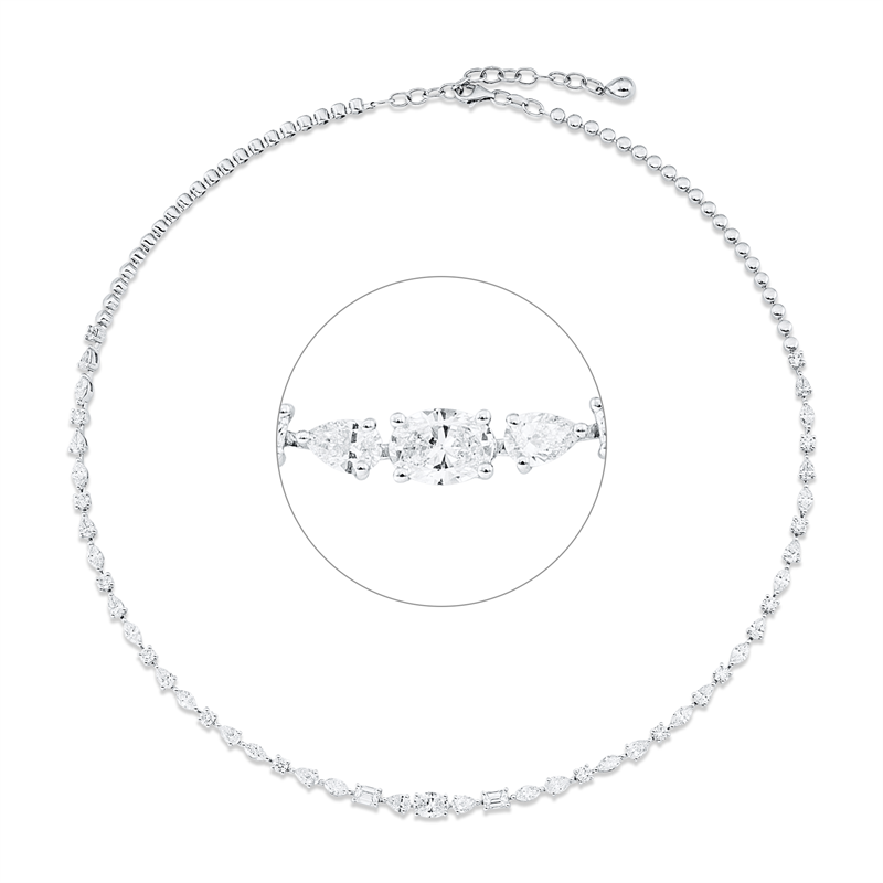 Collier 18ktWG, 46 Fant-Schl 5,47 ct, F-vsi/si, 1 Oval 0,47 ct, F-vsi/si