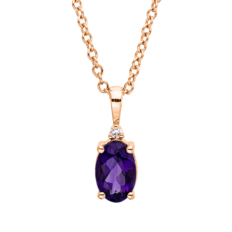 Collier 18 kt RG, mit ZÖ 40 cm + 42,5 cm, 1 Brill. 0,01 ct, TW-si, 1 Amethyst 0,41 ct lila