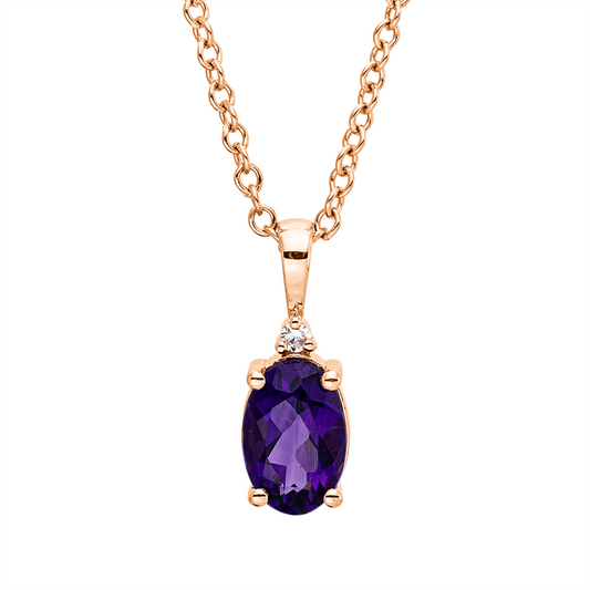 Collier 18 kt RG, mit ZÖ 40 cm + 42,5 cm, 1 Brill. 0,01 ct, TW-si, 1 Amethyst 0,41 ct lila
