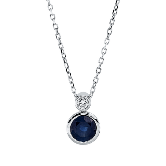 Collier 18 kt WG, mit ZÖ 40 cm + 42 cm, 1 Brill. 0,04 ct, TW-si, 1 Saphir 0,60 ct blau