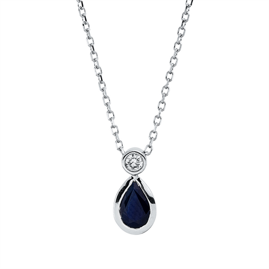 Collier 18 kt WG, mit ZÖ 40 cm + 42 cm, 1 Brill. 0,04 ct, TW-si, 1 Saphir 0,45 ct blau