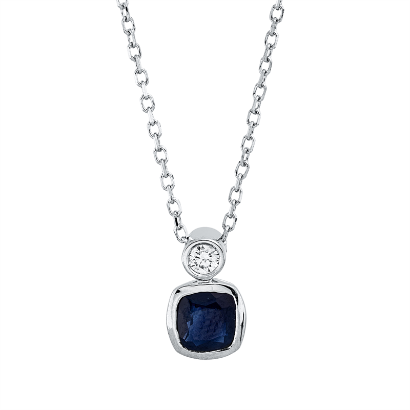 Collier 18 kt WG, mit ZÖ 40 cm + 42 cm, 1 Brill. 0,04 ct, TW-si, 1 Saphir 0,65 ct blau