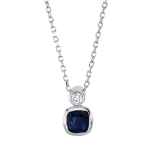Collier 18 kt WG, mit ZÖ 40 cm + 42 cm, 1 Brill. 0,04 ct, TW-si, 1 Saphir 0,65 ct blau