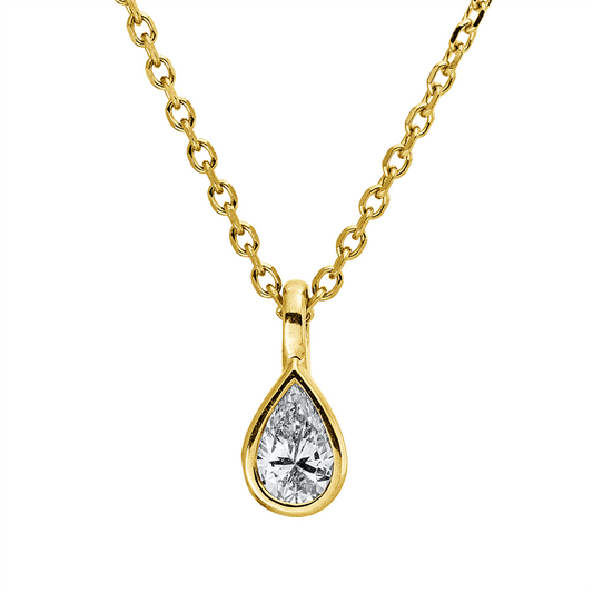 Collier 18 kt GG, mit ZÖ 42 cm, 1 Tropfen 0,20 ct, TW-si