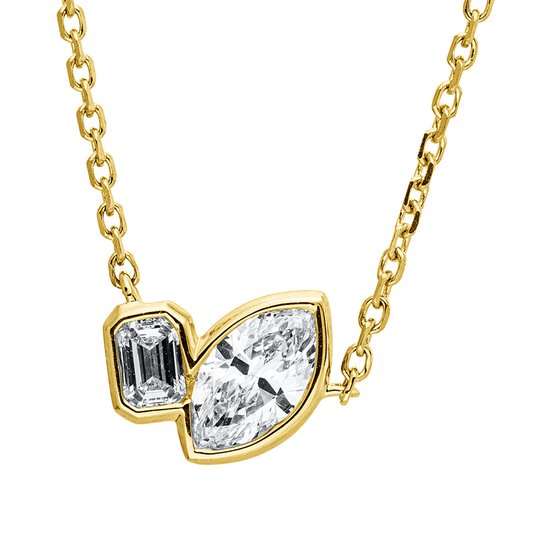 Collier 18 kt GG, mit ZÖ 42 cm, 1 Nav. 0,38 ct, TW-si, 1 Sm.schliff 0,11 ct, TW-si