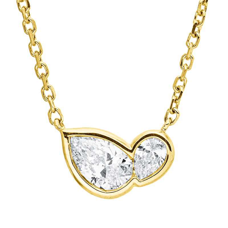 Collier 18 kt GG, mit ZÖ 42 cm, 2 Tropfen 0,47 ct, TW-si