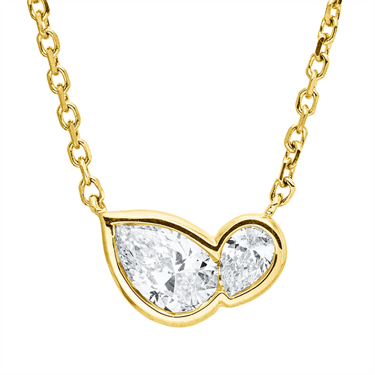 Collier 18 kt GG, mit ZÖ 42 cm, 2 Tropfen 0,47 ct, TW-si