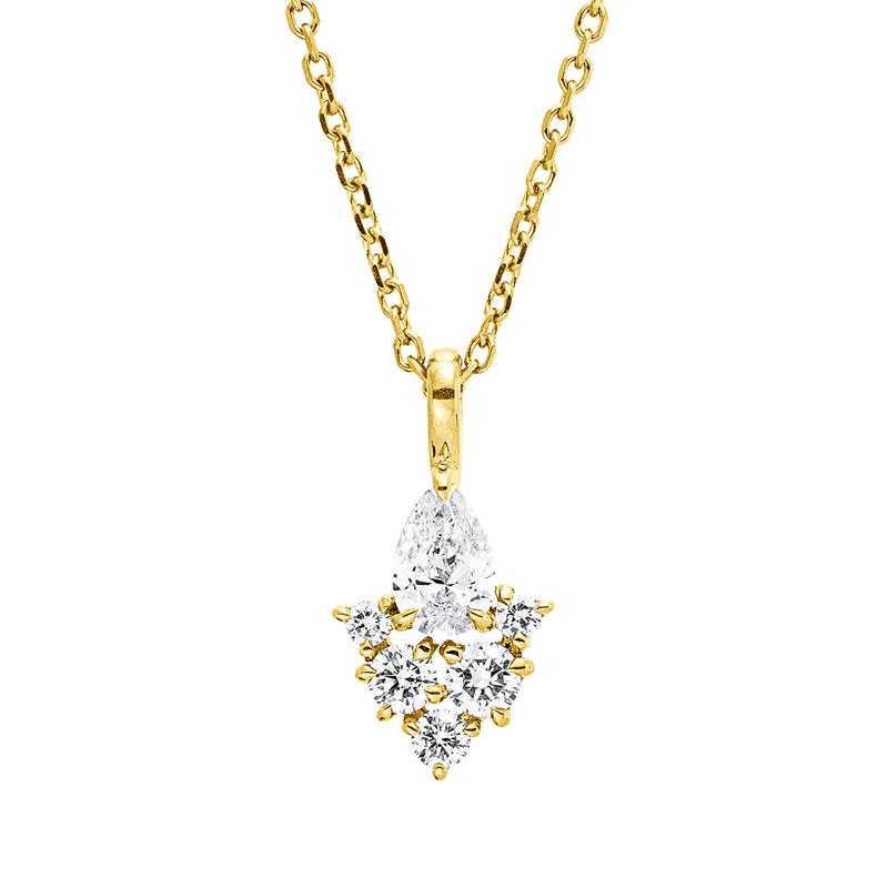 Collier 18 kt GG, mit ZÖ 42 cm, 1 Tropfen 0,25 ct, TW-si, 5 Brill. 0,17 ct, TW-si