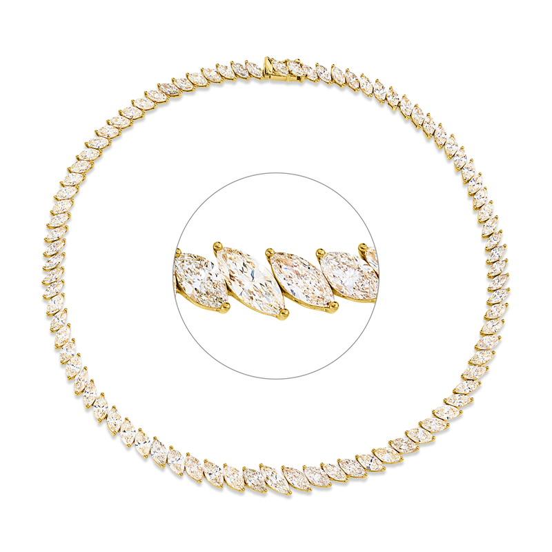 Collier 18 kt GG, 20 Nav.5,38 ct, gelb, 50 Nav. 12,44ct, gelb, 1 Nav.0,47ct, gelb, 13 Nav.4,21ct, gelb
