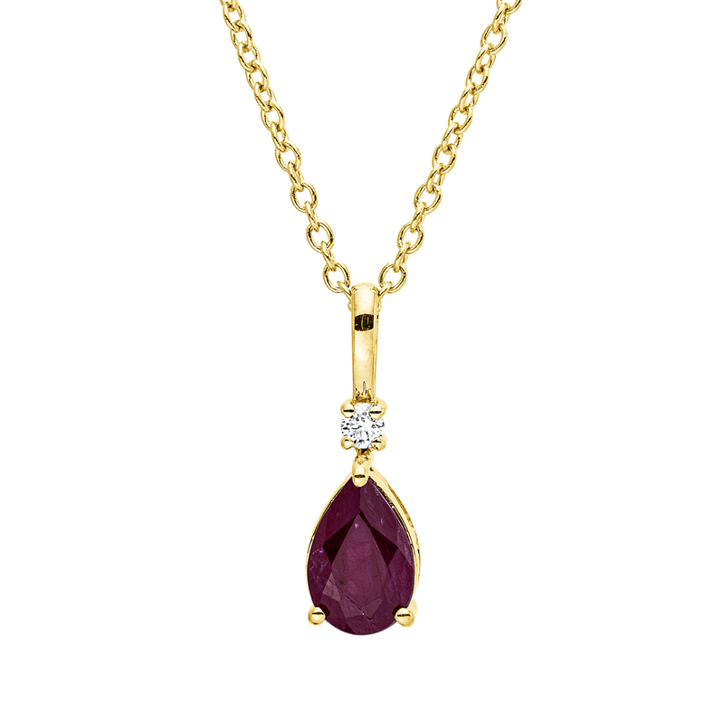 Collier 18 kt GG, mit ZÖ 40 cm + 42,5 cm, 1 Brill. 0,02 ct, TW-si, 1 Rubin 0,55 ct rot